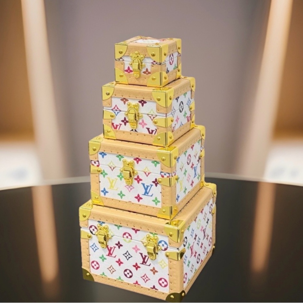 4pc Louis Vuitton LV White Multicolor Monogram trunk pyramid set - Picture 7 of 9